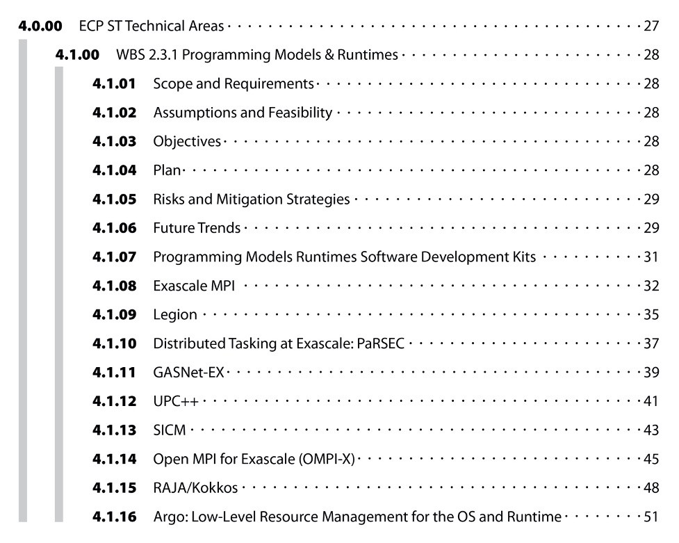 Example table of contents entry for an Exascale Computing Project Software Technology technical area